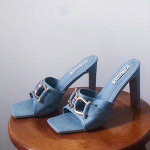 Cape Ribbon Denim Square Toe Heel